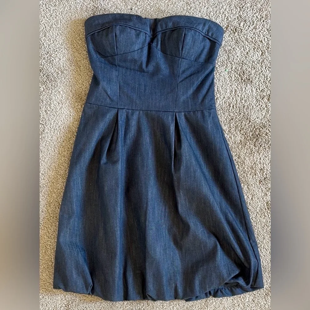 90’s Denim Bubble Hem, Sweetheart, Strapless, Back Cut Out Dress by Sele’